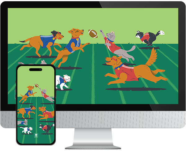 Desktop & mobile example of  "Gametime" pet wallpaper for phones