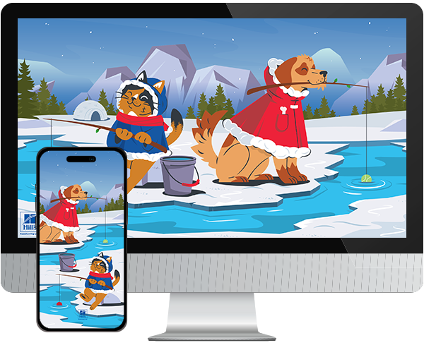 Desktop & mobile example of  "Gone Fishing" pet wallpaper for phones