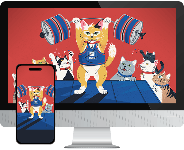 Desktop & mobile example of  "Can-do Cattitude" pet wallpaper for phones